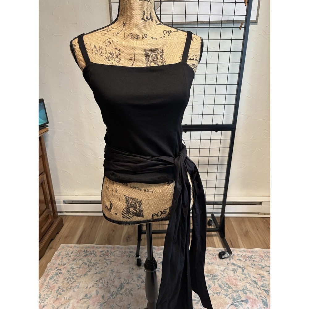 LOFT Womens Wrap Top Size Small Black Sleeveless Square Neck Tie Waist Blouse